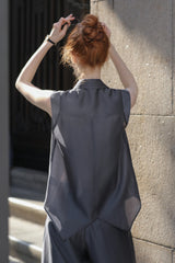Sleeveless Pleated Shirt Top
