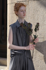 Sleeveless Pleated Shirt Top