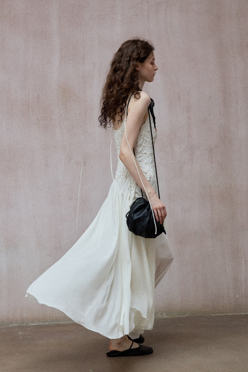 Pleated Asymmetrical Midi Slip Dress