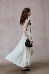 Pleated Asymmetrical Midi Slip Dress