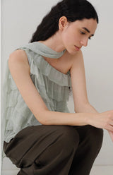 Asymmetrical Ruffle Slanted-Shoulder Top