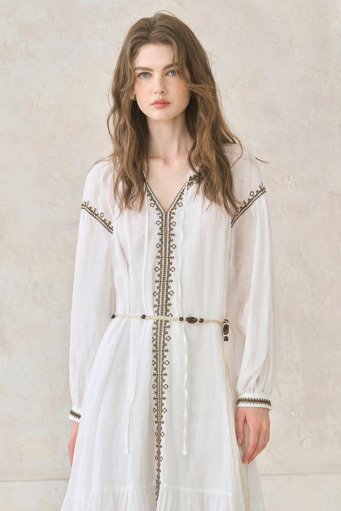 Contrast Embroidery Maxi Dress