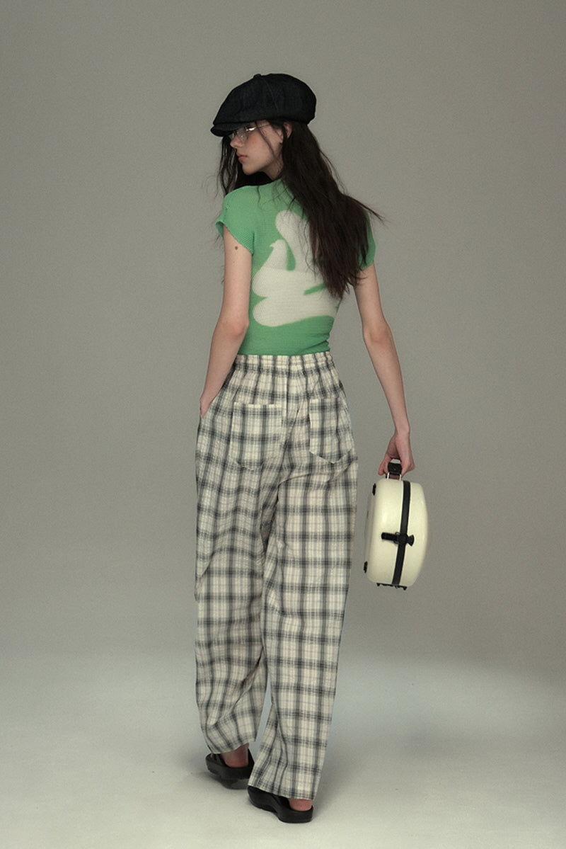 Pleated Check Flying Pigeon T-Shirt