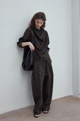 Pleated Wide-Leg Floor-Length Pants