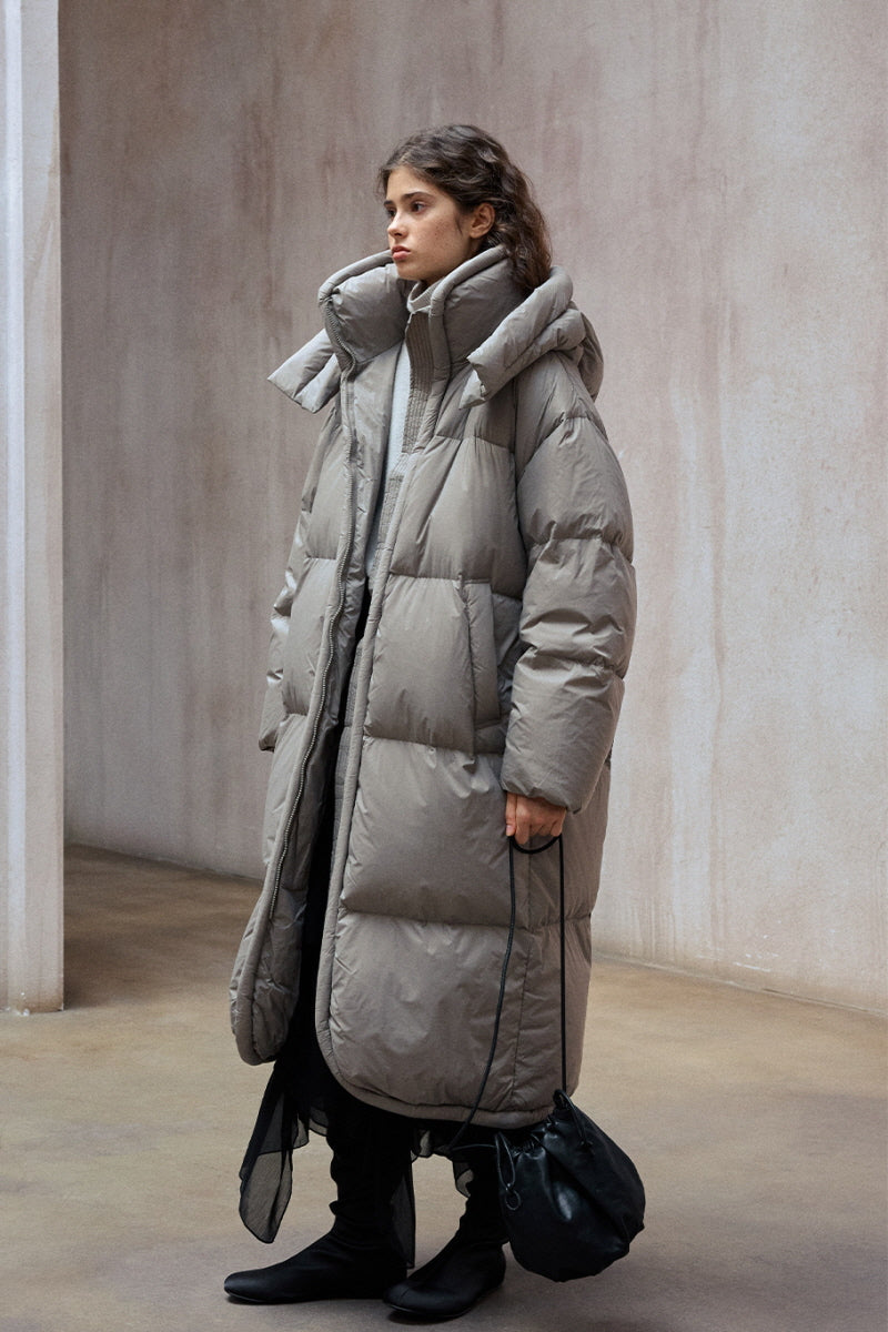 Detachable-Hood Ultralight Long Puffer Coat