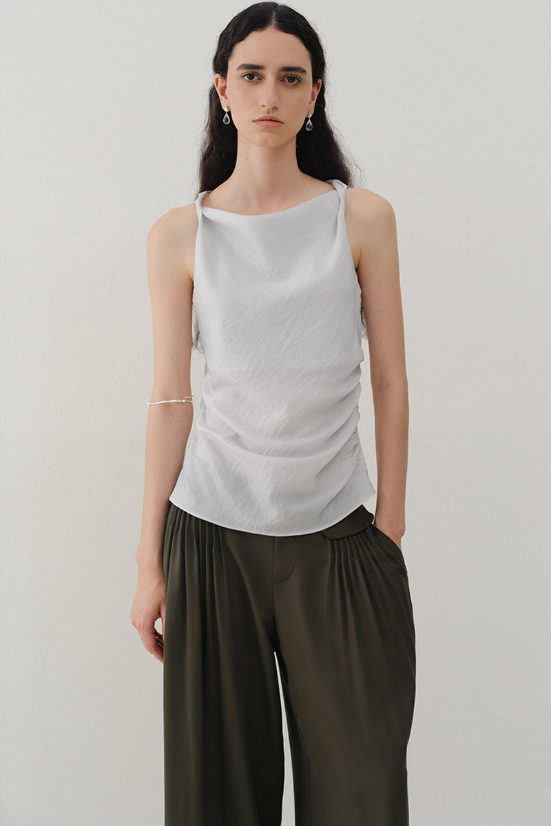 Pleated Collar Sleeveless Vest