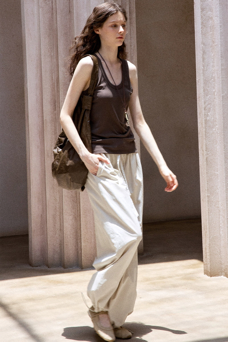 Washed Wide-Leg Slacks