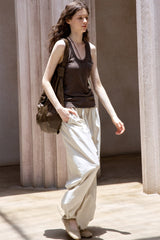 Washed Wide-Leg Slacks