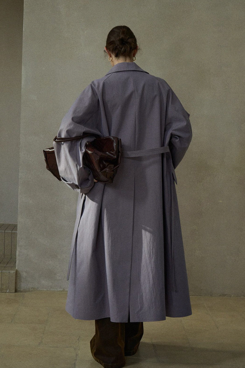 Waist-Textured Long Trench Coat