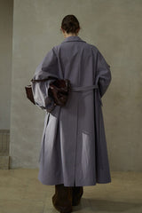 Waist-Textured Long Trench Coat