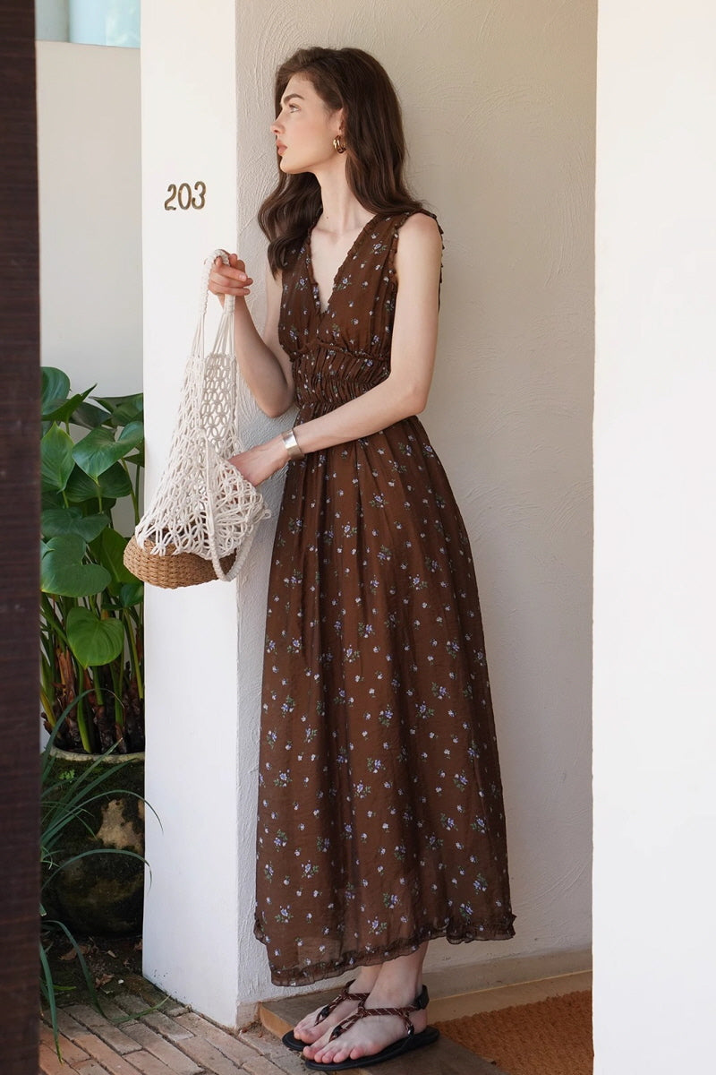 Cinched Waist V-Neck Tea Dress
