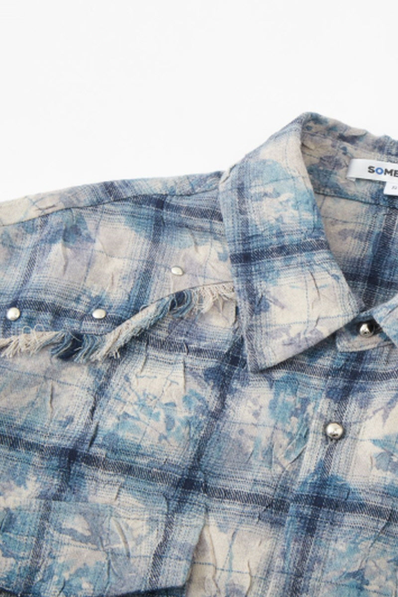 Tie-Dye Tassel Check Long-Sleeved Shirt
