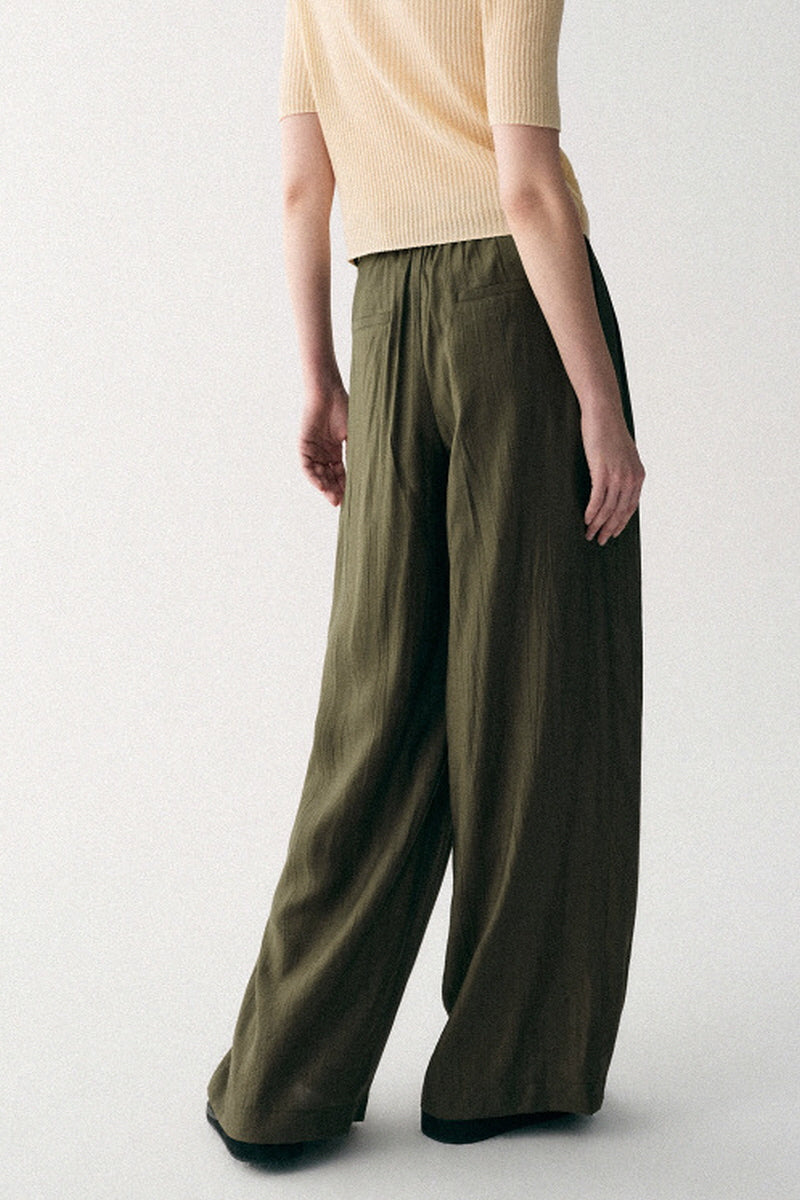 Hand-Braided Rope Waist Wide-Leg Pants