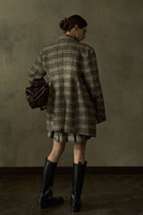 Retro Plaid Wide-Shoulder Suit Jacket