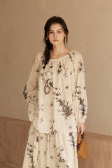 French Botanical Print Loose Shirt