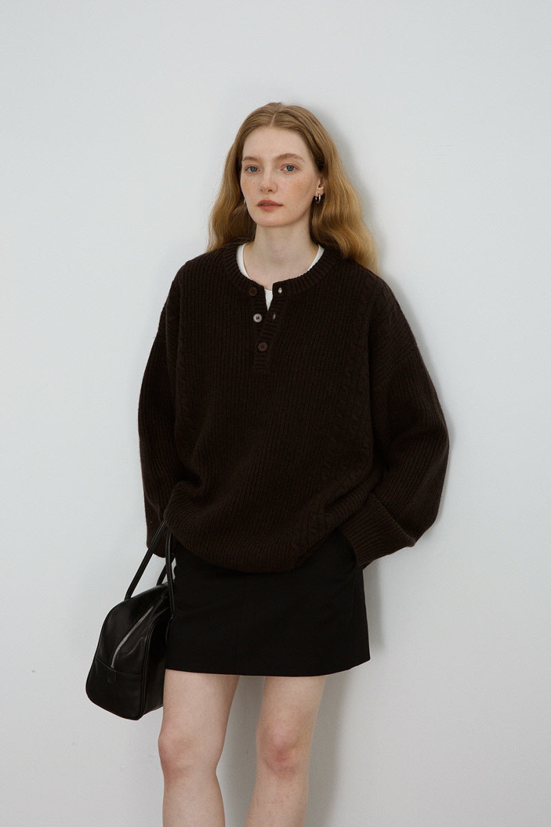Henry Collar Cable Pullover Sweater