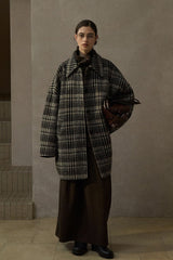 Reversible Plaid Horn-Button Duffle Coat