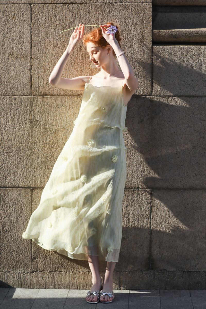 Three-Dimensional Relief Square Neck Slip Dress