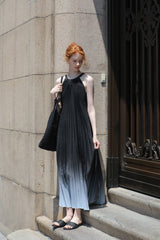 Gradient Pleated Halterneck Dress