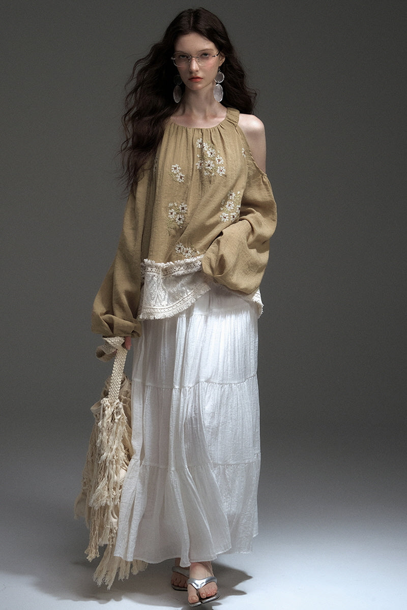 Embroidered Off-Shoulder Shirt Top