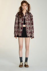 Tie-Dye Tassel Check Long-Sleeved Shirt