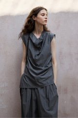 Asymmetric Slanted Placket Sleeveless Top