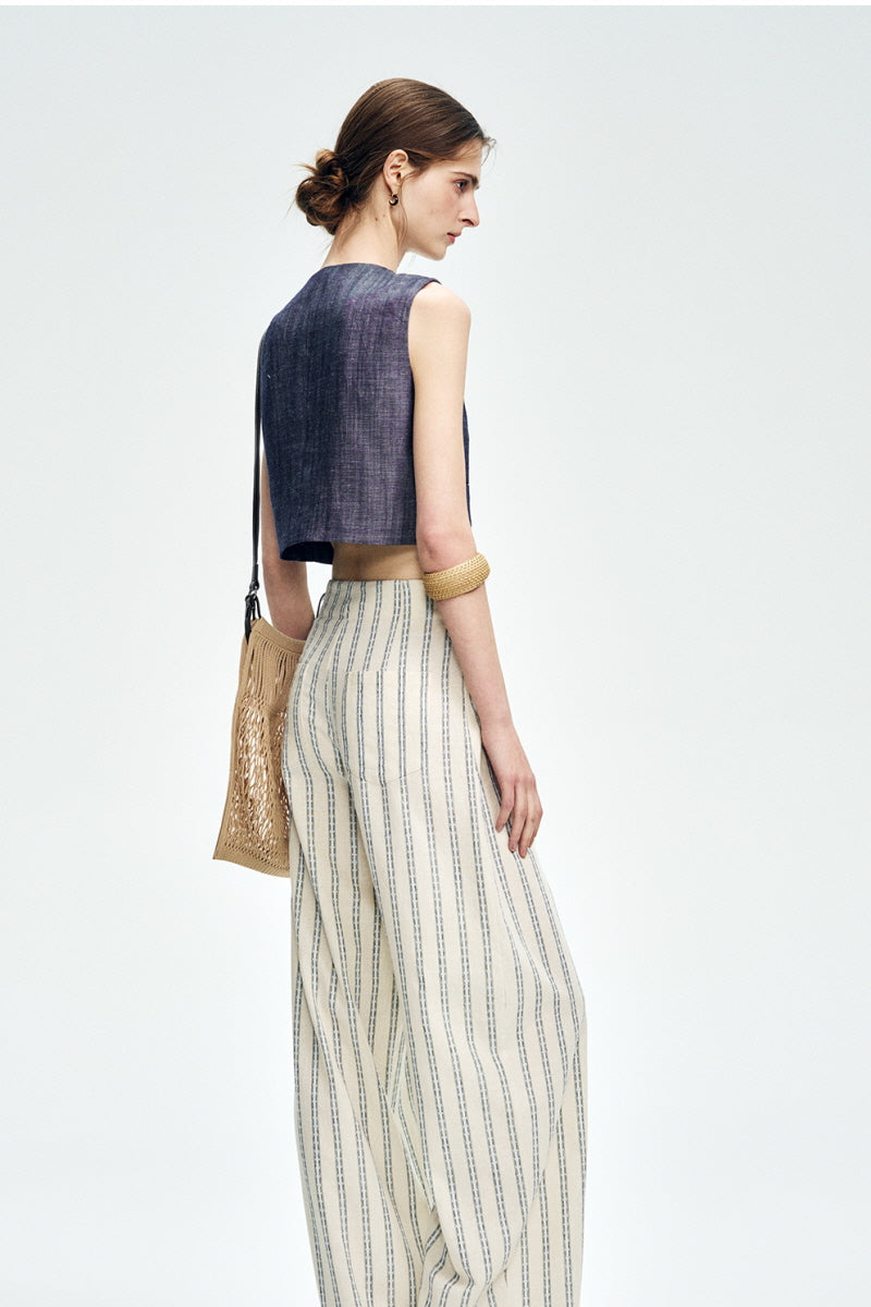 High-Waisted Curved Wide-Leg Pants