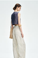 High-Waisted Curved Wide-Leg Pants
