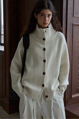 Stand-Collar Dropped-Shoulder Knit Cardigan