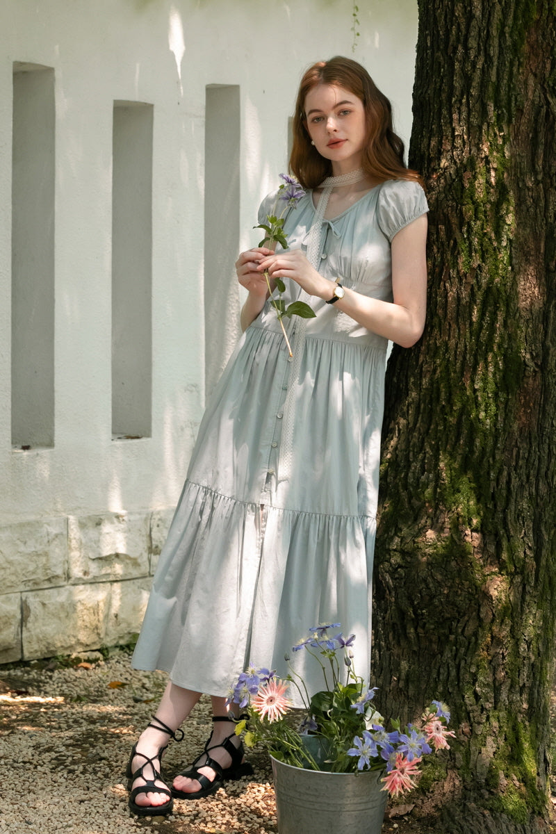 Shredded Pleated V-Neck Slim Shirt Dress