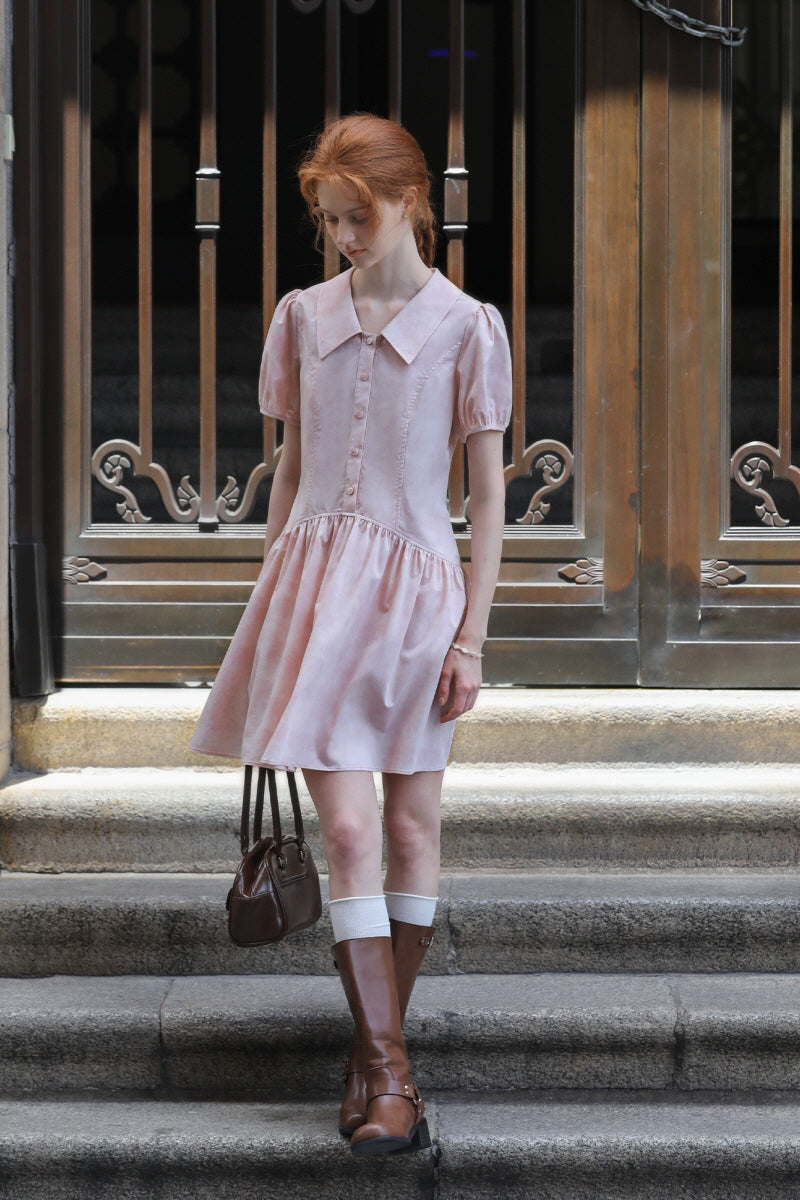 Smudge Puff Sleeve Shirt Dress