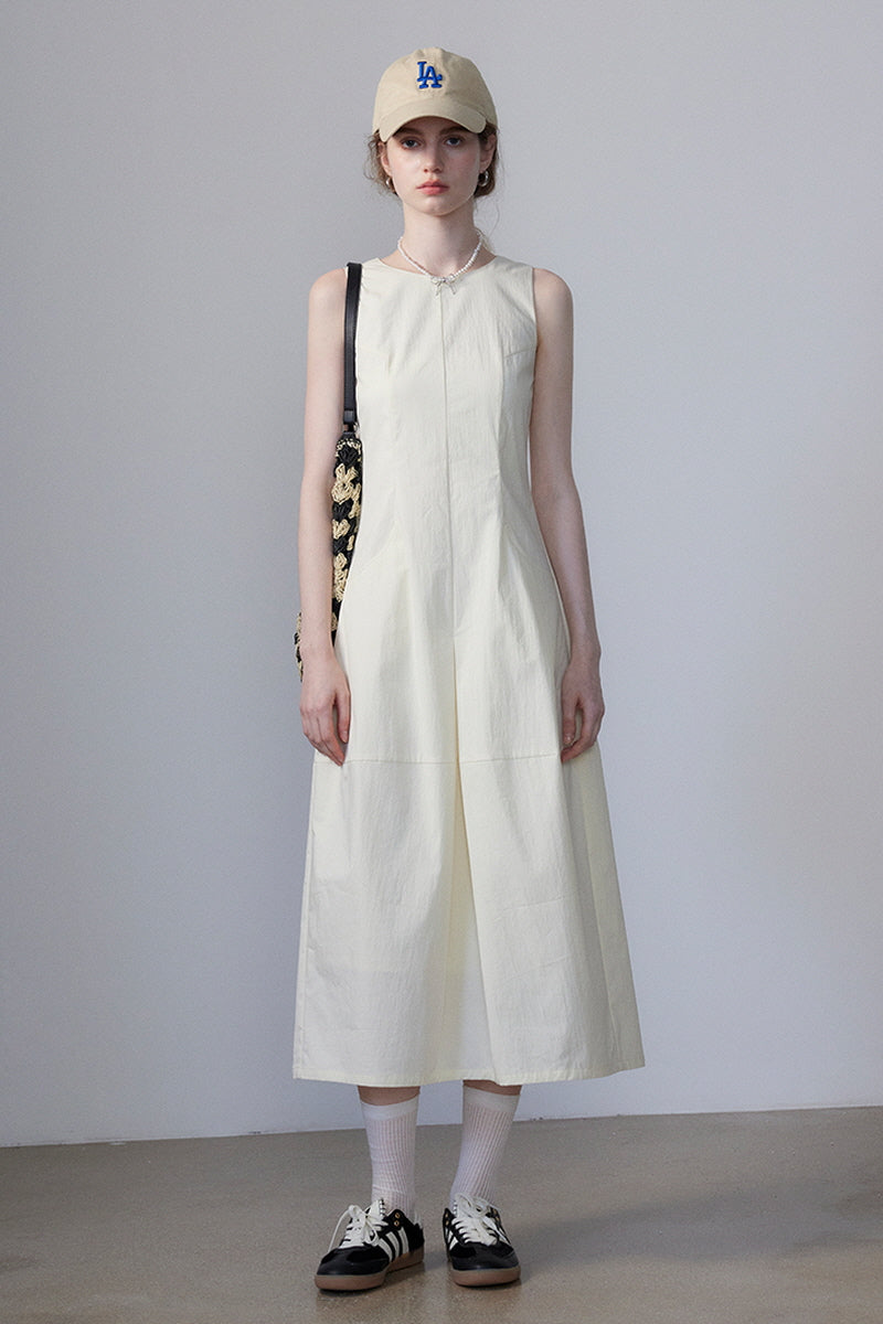 French Solid Color Pocket Dress