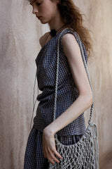 Asymmetrical Plaid Off-Shoulder Top