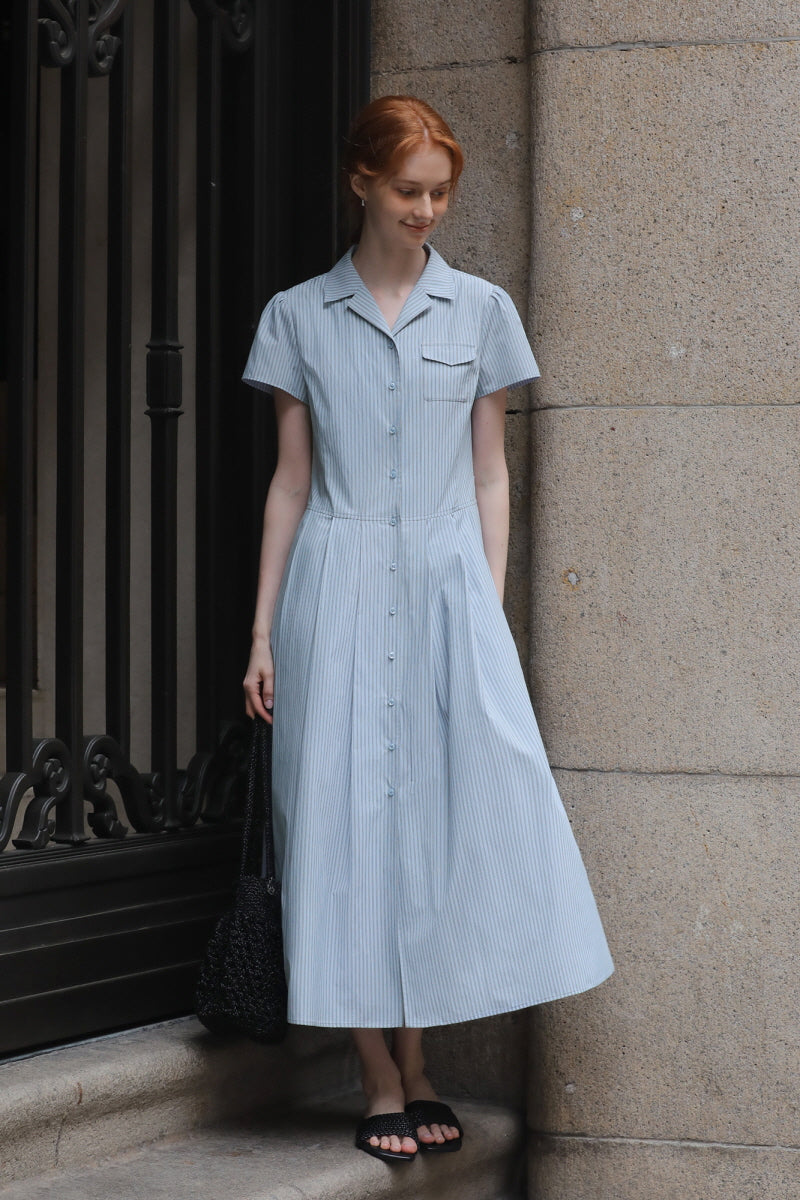 Simple Suit Collar Short Sleeve Shirt Dress
