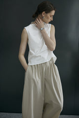 French Stand Collar Sleeveless Blouse