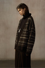 Oversized Fair Isle V-Neck Cardigan