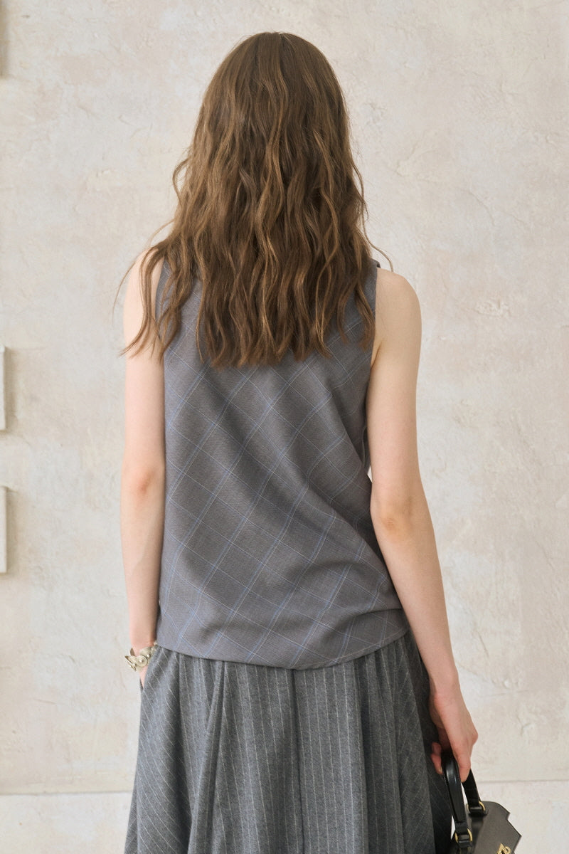 Plaid Drape Collar Top