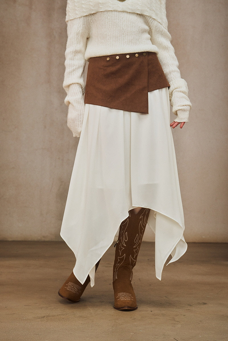 Irregular Waist-Seal Midi Skirt