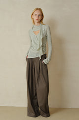 Cross-Drape Pleated V-Neck Flared Sleeve Top