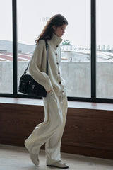 Stand-Collar Dropped-Shoulder Knit Cardigan
