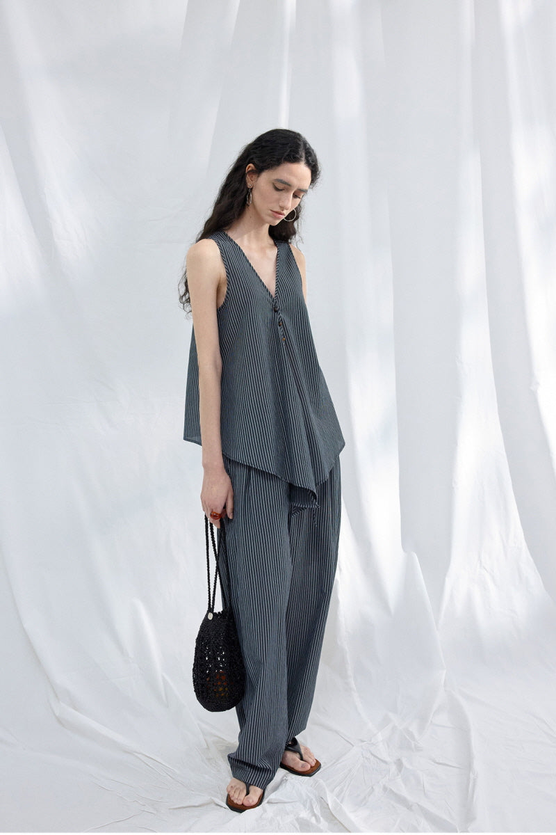 Lace-Up V-Neck Irregular Sleeveless Top