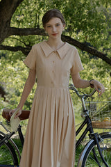 Pleated Polo Midi Shirt Dress