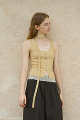 Cut-Out Cardigan Fake Two-Piece Vest
