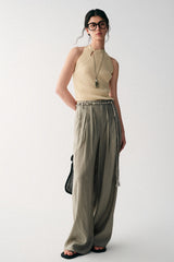 Hand-Braided Rope Waist Wide-Leg Pants