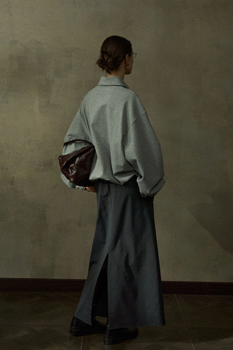 Lapel Loose Dropped Shoulder Sweatshirt