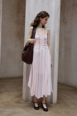 Pleated Asymmetrical Midi Slip Dress