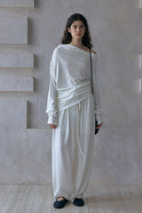 Lazy Irregular Collar Pleated Knitted Top