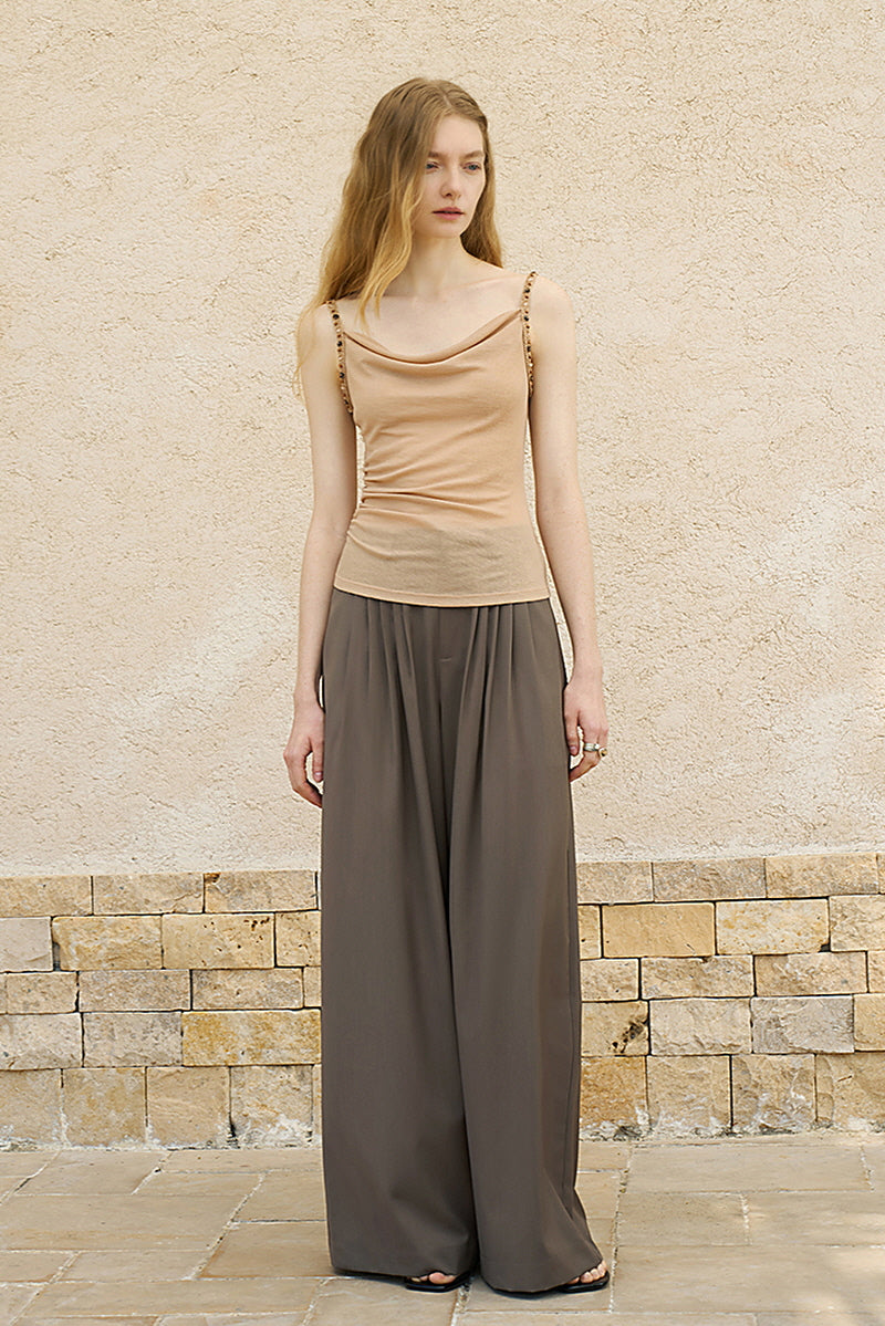Accordion Pleated Wide-Leg Suit Pants