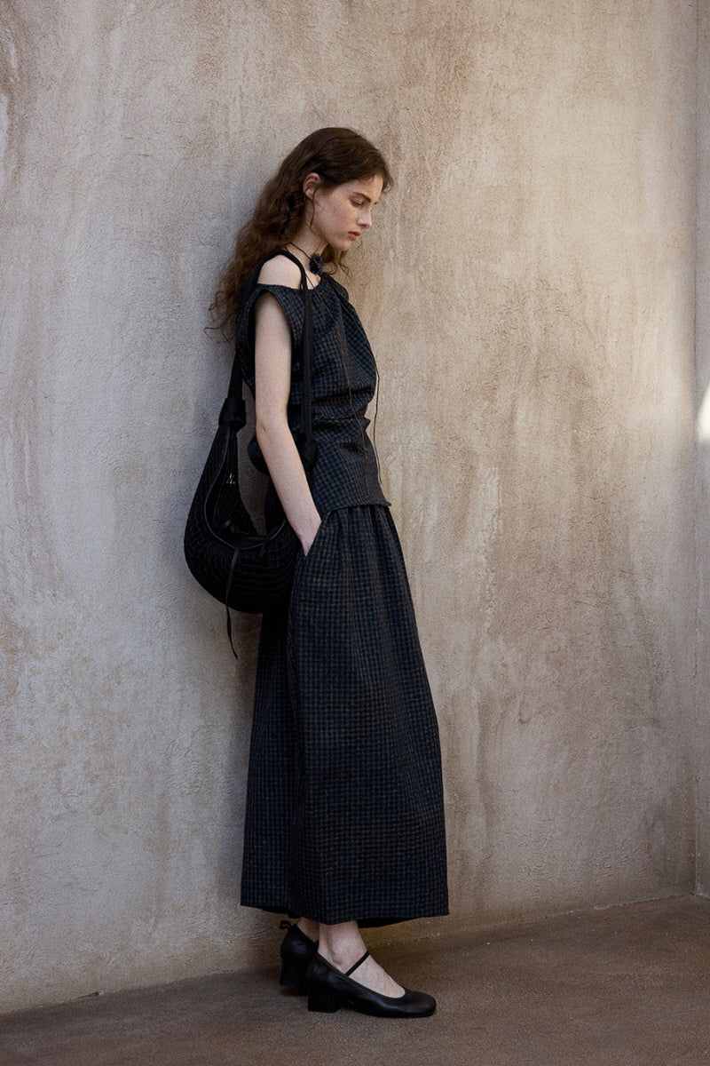 Asymmetrical Plaid Midi Skirt