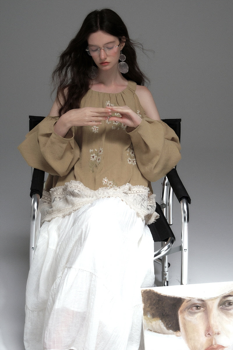 Embroidered Off-Shoulder Shirt Top